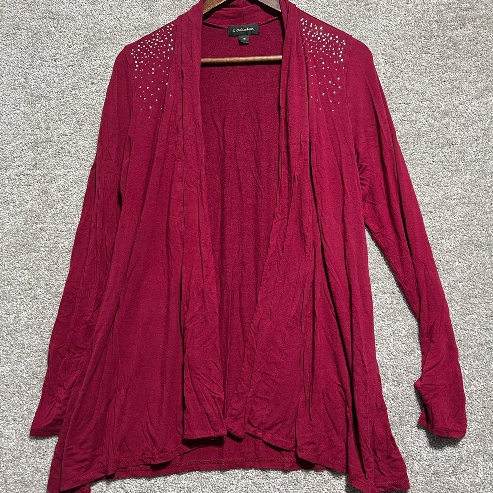G Collection Woman’s Red Maroon Open Front Knit Cardigan Plus Size 1X